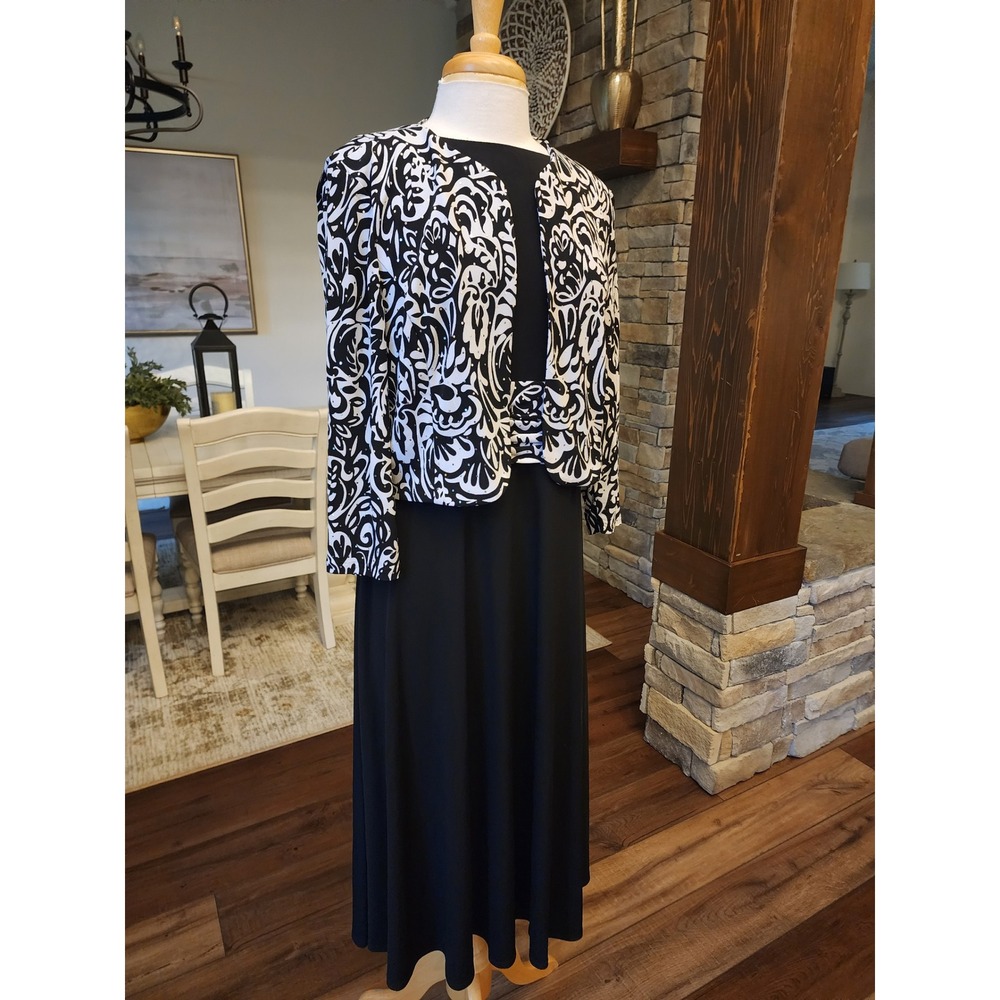 Jessica Howard Womens Size 14 Black White Sequin Jacket Dress Two Piece Set Midi